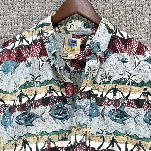 Vintage Avi Kahala Shirt Mens Size XL Multi Pullover Short Sleeve Fish Surfer - Picture 4 of 11